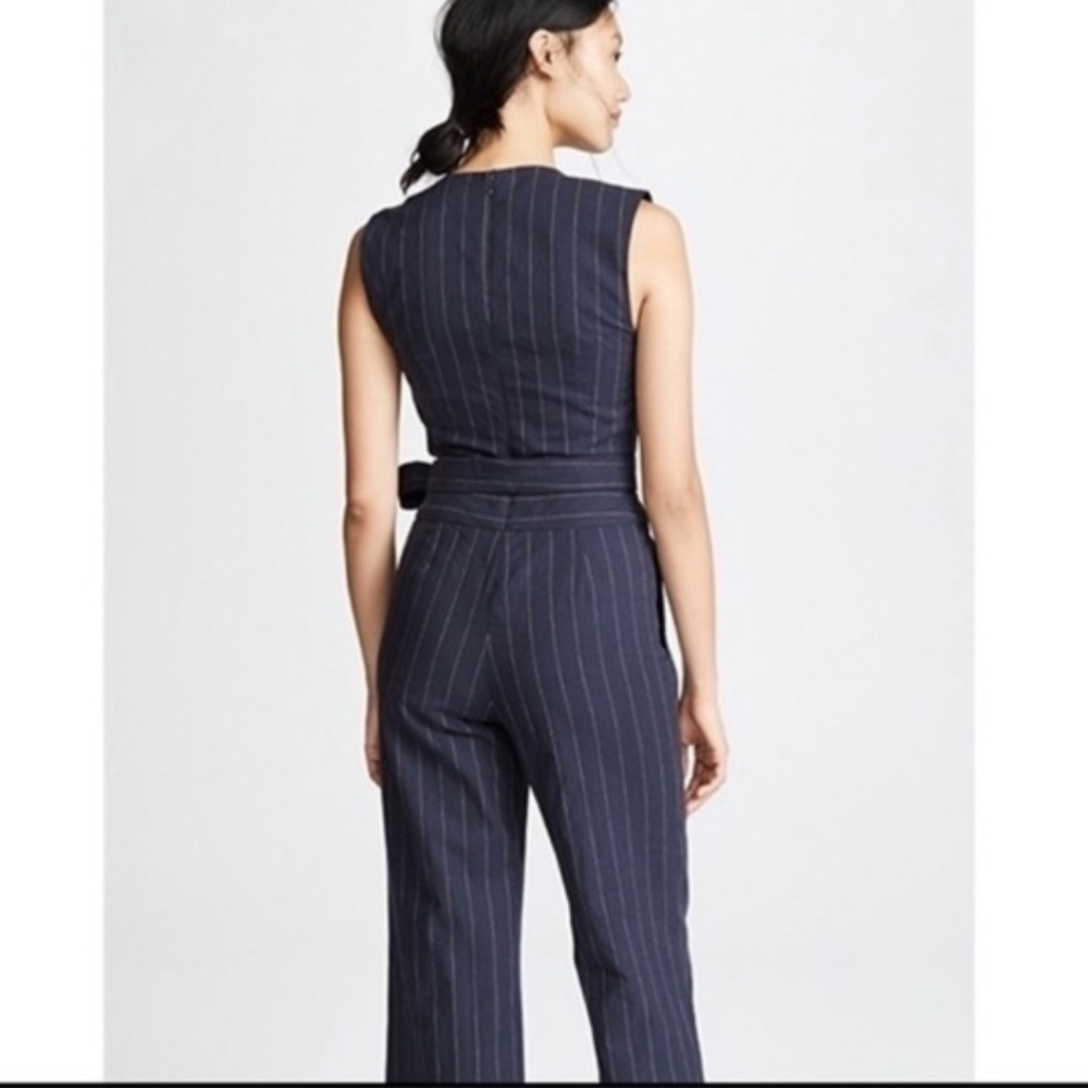 L’AGENCE Joslyn Jumpsuit Linen Navy Ivory Pinstripe (size 4) - Picture 3 of 13